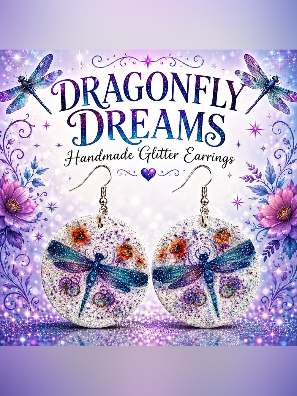 DRAGONFLY DREAMS HANDMADE GLITTER EARRINGS